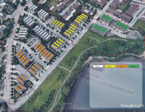 Aerial map guide of Powell Cove Estates in College Point, Queens, with the four condominium phases highlighted in color